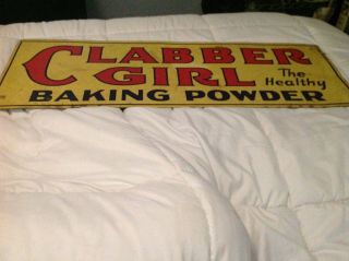 1950s Clabber Girl Baking Powder Double Sided Metal Sign 33 1/2” X 11 ¾”