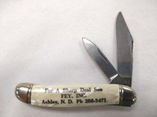 Vintage Imperial 2 Blade Pocket Knife Fey Ashley North Dakota John Deere Dealer