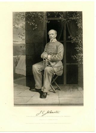 Joseph E Johnston,  Confederate General Civil War/virginia,  Steel Engraving 8521