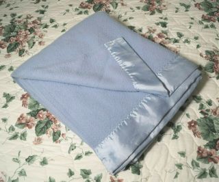 Vintage Sky Blue Thermal Acrylic Twin Size Blanket 71 " X86 "