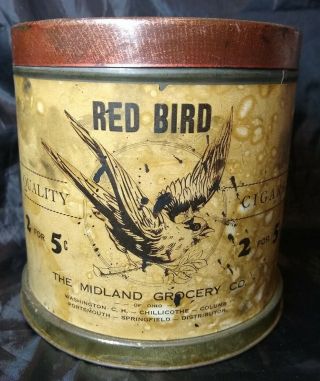 Vintage Red Bird Quality Cigars Tobacco Tin Advertising Canister