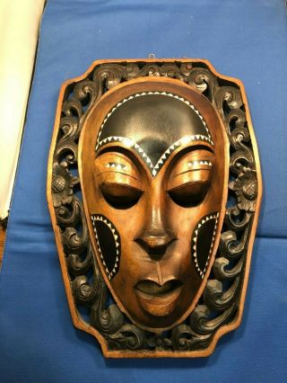 Beautifully Hand Carved & Painted Solid Wood Tribal Wall Hanging Mask.