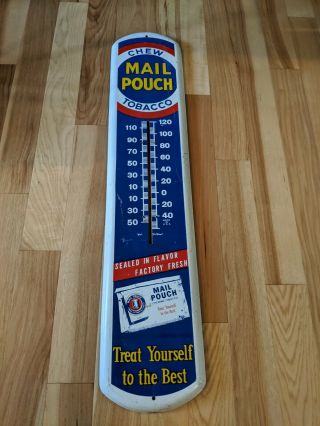 Vintage 39 " Chew Mail Pouch Tobacco Thermometer Advertising Sign Read Ad