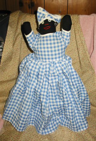 Vintage Black Americana Folk Art Half Doll Cloth Toaster Cover Blue Check