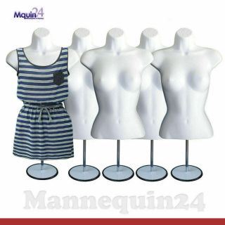 5 Pack Mannequin Torsos Body Dress Form White W/ Table Top Stand,  Hanger