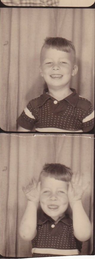 Vintage Photo Booth - Strip - Cute Little Boy Making Monster Face,  Hands Up