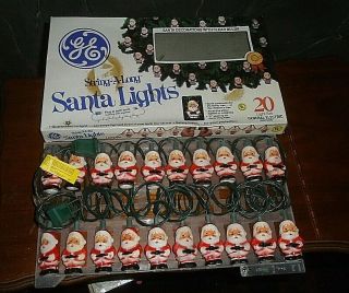 Vintage Blow Mold Santa String Light Set With 20 Plastic Santa Lights Nib