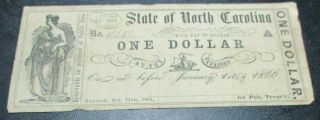 Confederate States Of America Civil War North Carolina Money 1 One Dollar 1866