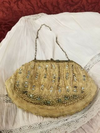 Vintage/Antique Large Doll or Child Beaded Purse Handbag with Clasp Closure Cute 2