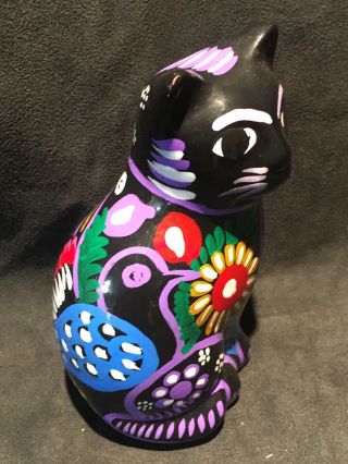 Vintage Talavera Terra Cotta Pottery Hand Painted Cat Folk Art Mexico 3