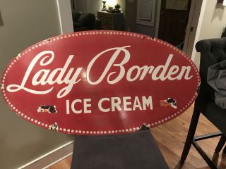 Large Lady Borden Ice Cream Porcelain Sign