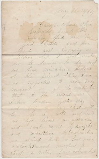 1864 Civil War Soldier Letter - Camp Chase Ohio - 2 Rebels Shot In Camp