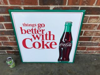 " Coca Cola W/ Bottle " Embossed Metal Advertising Sign (23.  5 " X 23.  5),  Near