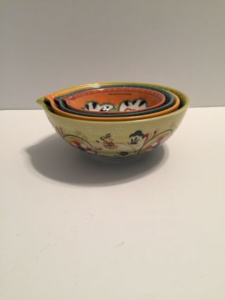 Anthropologie Nesting Measuring Bowls Cups Dishes Hand Painted Ceramic