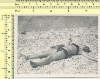 Hairy Armpits Swimsuit Woman Laying On Beach Swimwear Lady Vintage Photo Orig.