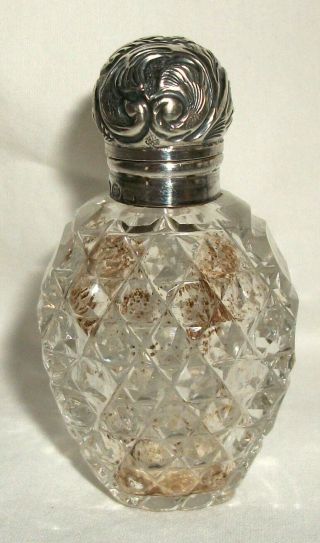 Antique Glass Perfume Bottle With Sterling Silver Top Charles May Cm Vintage