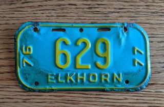 Vintage Elkhorn Wisconsin Bicycle License Plate Tag Bike Wi Wisc Wis 50s Rat Rod