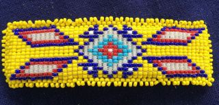 Vintage Native American Indian Jewelry Hand Beaded Hair Barrette 5 Diamonds Vgc