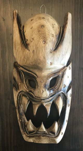 Vintage 10” Hand Carved Wood Wooden Tiki God Mask Idol