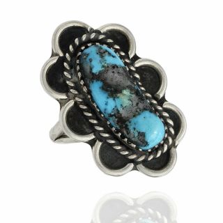 Vintage Navajo Handmade 925 Sterling Silver Turquoise Ring Size - 7.  25