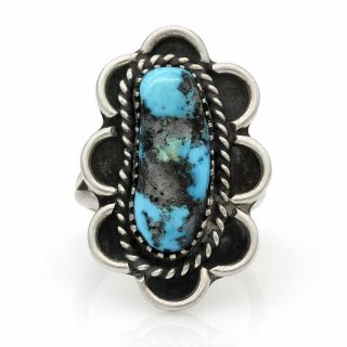 Vintage Navajo Handmade 925 Sterling Silver Turquoise Ring Size - 7.  25 2