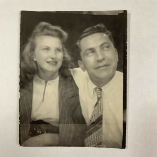 Smitten Couple In The Photobooth,  Man,  Woman,  Lovers,  Vintage Photo Snapshot