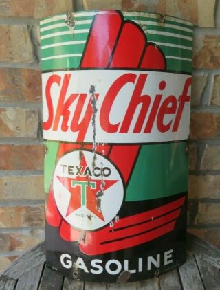 Vintage Porcelain Sky Chief Texaco Sign Dated 1940 18 By 12 Inches Curved