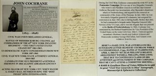 Civil War General Colonel 65th Ny Infantry Congressman V President Letter Signed