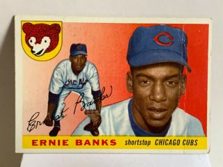 1955 Topps 28 Ernie Banks Ernest Chicago Cubs Hof Vintage Baseball Card Rare