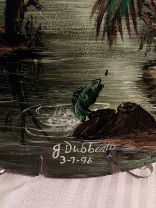 Vintage ' 96 Hand Painted Saw Blade 11 3/4” Florida Palm Bass Nature Water Scene 3
