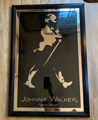 Vintage Johnnie Walker Scotch Whiskey Black Label Mirror Bar Barware Large 20x30