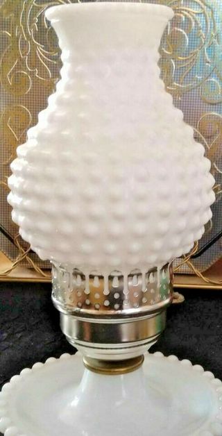 Stunning VINTAGE MILK GLASS HOBNAIL Table Lamp ELECTRIC Hurricane 11 