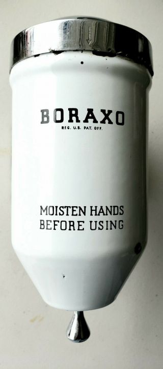 Vintage Boraxo Hand Soap Dispenser White Enamel Chrome Top Gas Service Station