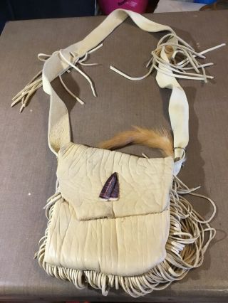 Vintage Native American Handmade Crossbody Tan Leather Animal Hide Pouch