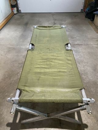 Vintage Army Cot.  Nylon Bed With Aluminum Frame Green