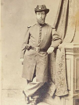 1860s Cdv Photo Civil War Soldier York Great Hat Percussion Cap Leather Box