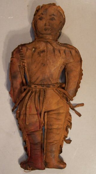 Wonderful And Rare Antique Leather Native American Doll,  10 Inches Tall