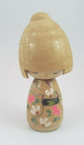 Vintage Japanese Kokeshi Hand Carved Wooden Doll - - 6 Inches Tall