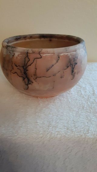 Horse Hair Pottery Vase Signed With Embossed Signature Peggy? Native American