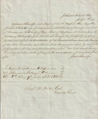 Civil War Oath Of Allegiance By Major James Surridge At Johnson 