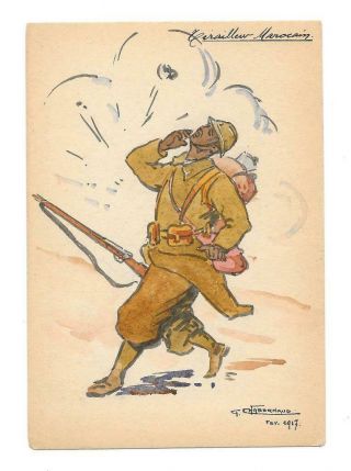 Vintage Hand Painted Wwi Caricature Soldier Postcards 1917