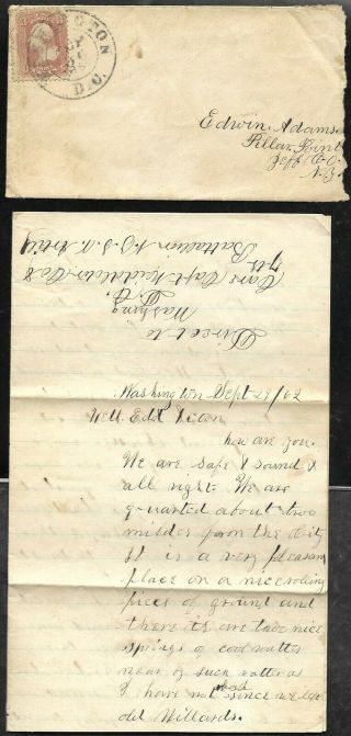 1862 Civil War Era Cover,  Letter 7th Btln Ny Vols In Dc To Pillar Point Ny