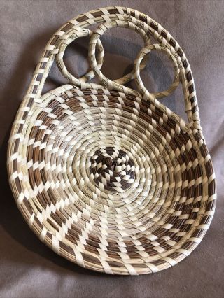 8”vintag Hand Woven Native American Indian Coiled Basket Tray Wall Decor