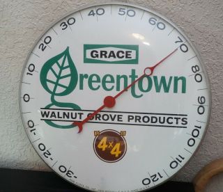 Grace Greentown Walnut Grove Products " 4x4 " Feeds Pam Clock Company Thermometer