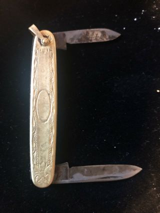 Vintage Sheffield Steel Two Blade Gold Etched Pocket Folding Knife