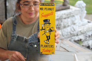 Planters Mr.  Peanut Nut Department Candy Store Gas Oil Porcelain Metal Sign