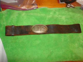 1860 Civil War Soldier Belt & U.  S.  Buckle With Little Wear Early Style Puppy Paw