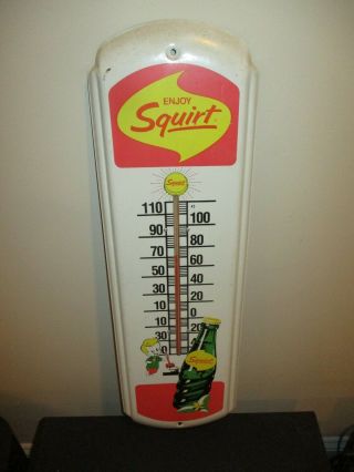 Vintage Enjoy Squirt Soda Soft Drink Metal Tin Thermometer W/ Blonde Boy