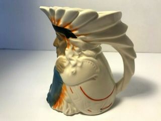 Vintage Ceramic Hand Painted Native American Indian Head Planter Vase