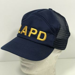 Vintage Lapd Los Angeles Police Department Trucker Hat Blue Snapback Cap Blue